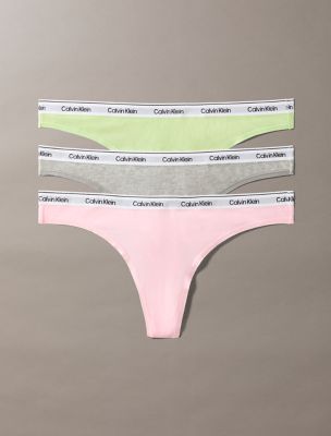 Modern Logo 3-Pack Low Rise Thong, Buff Pink / Grey Heather / Highline Green