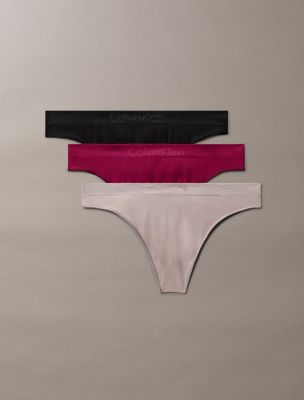 Bonded Flex 3-Pack Mid Rise Thong, Black / Mink / Beet Red