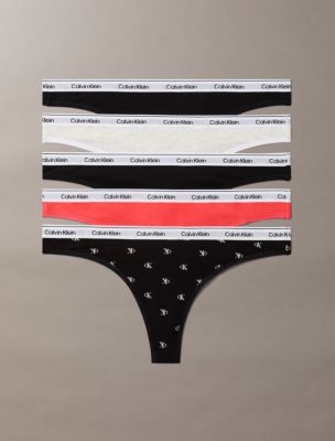 Modern Logo 5-Pack Thong, Black/ Black/ Snow Heather/ Punch Pink/ Diamond Logo Black