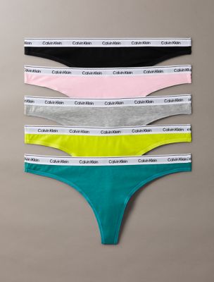 Modern Logo 5-Pack Thong, Lively Teal / Kewl Lime / Grey Heather / Buff Pink / Black