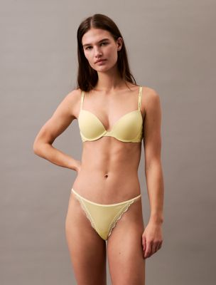 Microfiber Stretch with Lace String Bikini, Pale Lime Yellow