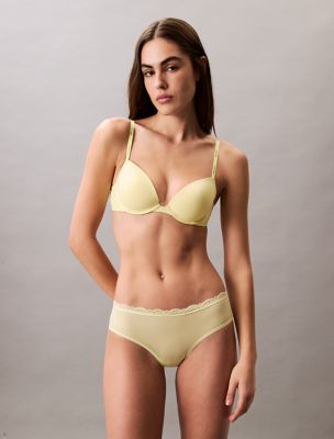 Microfiber Stretch with Lace Hipster, Pale Lime Yellow