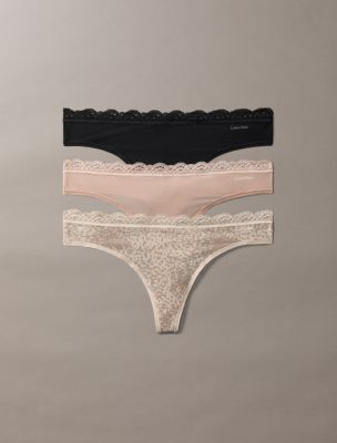 Microfiber Stretch with Lace 3-Pack Thong, Animal Wave Multi