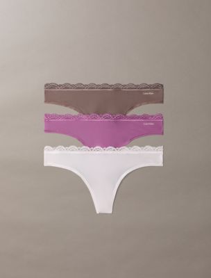 Microfiber Stretch with Lace 3-Pack Thong, Iron/ Crystal Blush/ Dusty Orchid