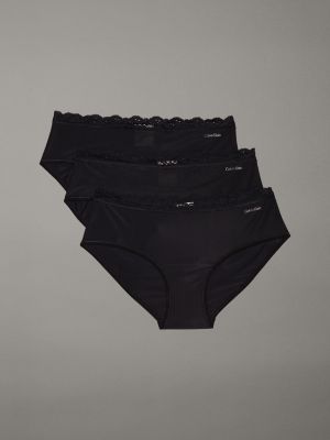 Microfiber Stretch with Lace 3-Pack Hipster, Black
