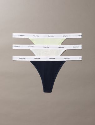 Cotton Stretch Rib 3-Pack String Thong, Snow Heather / Shoreline / Lime Cream