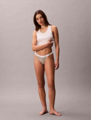 Трусы-стринги, хлопок, в рубчик, стрейч, 3 шт. — Calvin Klein — фото 3