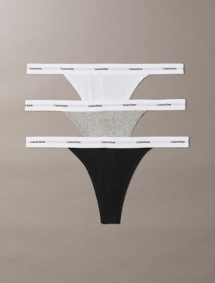Cotton Stretch Rib 3-Pack String Thong, Black/Classic White/Grey Heather