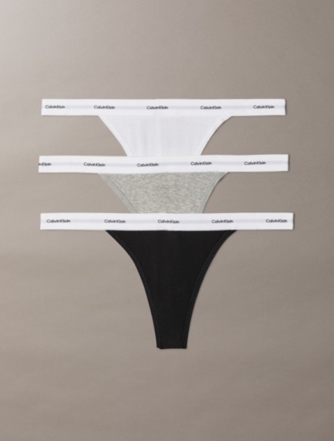 Трусы-стринги, хлопок, в рубчик, стрейч, 3 шт. — Calvin Klein