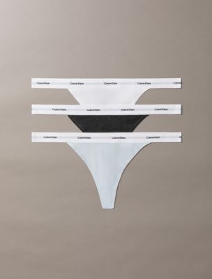 Cotton Stretch Rib 3-Pack String Thong, Charcoal Heather/Classic White/Plein Air