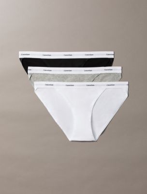 Cotton Stretch Rib 3-Pack String Bikini, Black/Classic White/Grey Heather