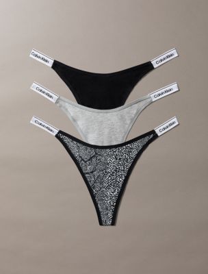 Icon Logo 3-Pack Dipped Thong, Black/ Grey Heather/ Marble Snake Small Black
