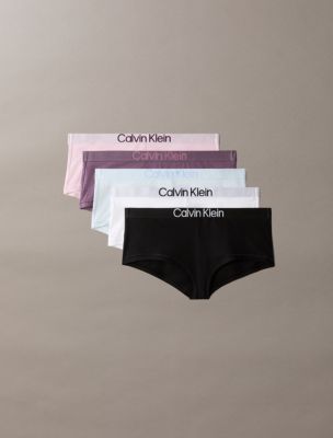 Extra Soft Cotton Stretch 5-Pack Boyshort, Black/Classic White/Plein Air/Vintage Violet/Hawaii Orchid