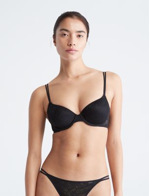Sheer Marquisette Lace Lightly Lined Demi Bra, Black