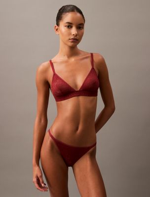 Sheer Marquisette Lace Unlined Triangle Bralette, Syrah