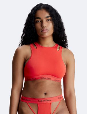 Icon Cotton Modal Deconstructed Unlined Bralette, Poppy Red