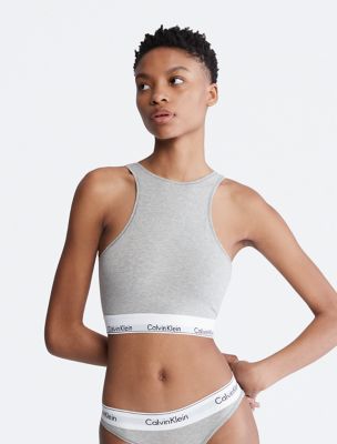 Icon Cotton Modal Unlined Longline Bralette, Grey Heather