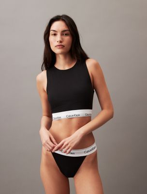 Icon Cotton Modal High Neck Unlined Bralette, Black