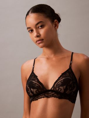 CK Black Floral Lace Unlined Triangle Bralette | Calvin Klein