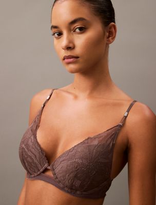 ブラジャー ^ ^ Women's CK Black Floral Lace AF Plunge Bra QF QF7914_OHQ_main
