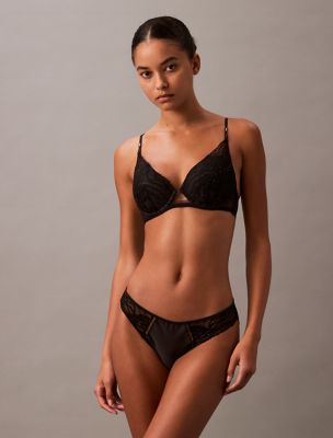 ブラジャー ^ ^ Women's CK Black Floral Lace AF Plunge Bra QF CK Black Floral Lace Push Up Plunge Bra | Calvin Klein