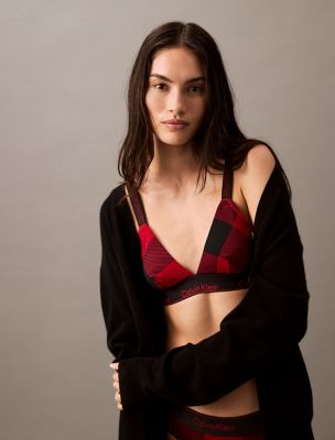 Icon Cotton Modal Holiday Unlined Triangle Bralette, Buffalo Check Juneberry