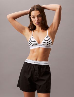 Cotton Modal Stretch Rib Unlined Triangle Bralette, Leader Stripe+White