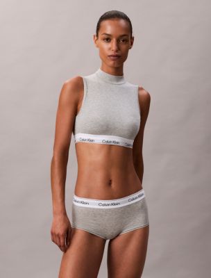 Icon Cotton Modal Lightly Lined Mockneck Bralette, Grey Heather