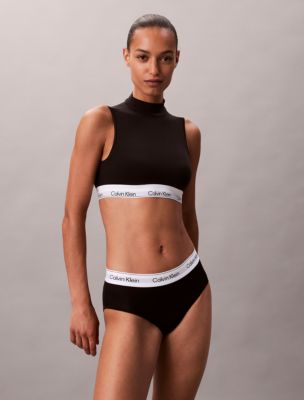 Icon Cotton Modal Lightly Lined Mockneck Bralette, Black