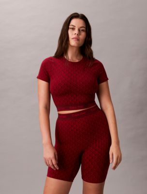 Icon Shapewear Short Sleeve Top, Seamless Emblem / Dark Berry
