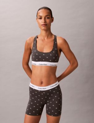 Icon Cotton Modal Unlined Bralette, Diamond Logo Heather / White