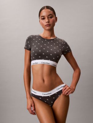 Icon Cotton Modal Lightly Lined T-Shirt Bralette, Diamond Logo / Charcoal Heather / White