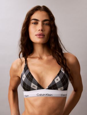 Icon Cotton Modal Lightly Lined Triangle Bralette, Argyle Black