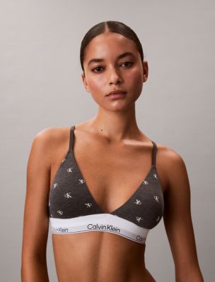 Icon Cotton Modal Lightly Lined Triangle Bralette, Diamond Logo / Charcoal Heather / White
