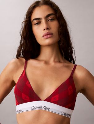 Icon Cotton Modal Lightly Lined Triangle Bralette, Argyle Red