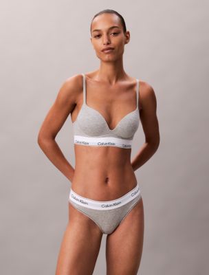 Icon Cotton Modal Plunge Bra, Grey Heather