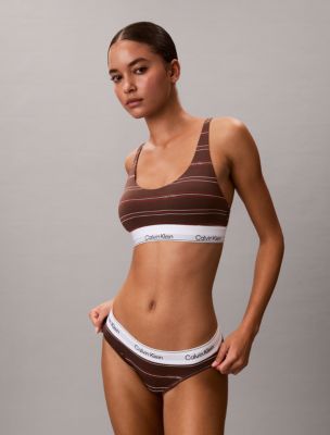 Icon Cotton Modal Lightly Lined Bralette, Climbing Logo Pin Stripe+Coffee Brown