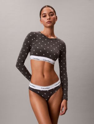 Icon Cotton Modal Lightly Lined Long Sleeve Tee Bralette, Diamond Logo Charcoal