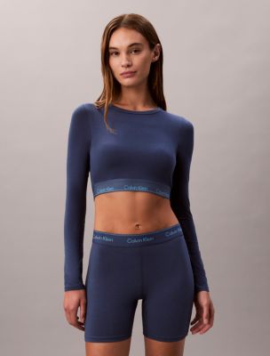 Icon Cotton Modal Lightly Lined Long Sleeve Tee Bralette, Dark Denim