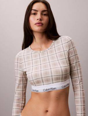 Icon Cotton Modal Lightly Lined Long Sleeve Tee Bralette, Dunn Plaid / Chalk