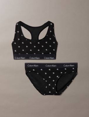Icon Cotton Modal Unlined Bralette + Bikini Set, Diamond Logo + Black