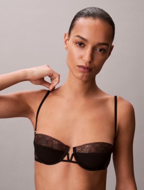 Бра-балконет CK Black Geo, мягкая чашка, кружево — Calvin Klein