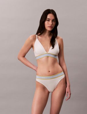 Icon Cotton Modal Stripe Lightly Lined Triangle Bralette, Tofu