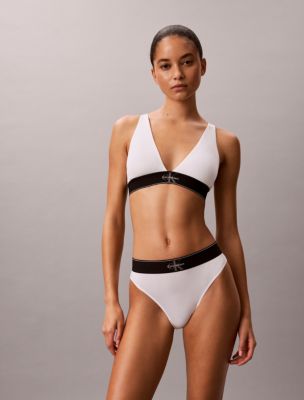 Graphic Monogram Microfiber Stretch Lightly Lined Triangle Bralette, White