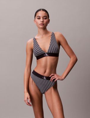 Graphic Monogram Microfiber Stretch Lightly Lined Triangle Bralette, Mini Stepping Logo Black