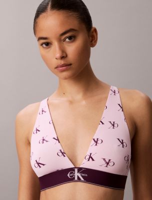 Graphic Monogram Microfiber Stretch Lightly Lined Triangle Bralette, Smudge Ck Small Hawaii Orchid