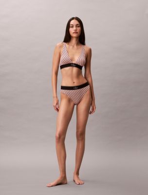 Graphic Monogram Microfiber Stretch High Waist Bikini, Mini Stepping Logo Bright Peach