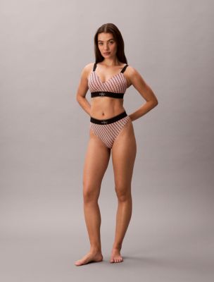 Graphic Monogram Microfiber Stretch Thong, Mini Stepping Logo Bright Peach