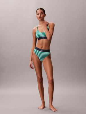 Graphic Monogram Microfiber Stretch Thong, Stripe Mardi Gras Green