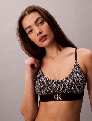Graphic Monogram Microfiber Stretch Unlined Bralette, Mini Stepping Logo Black